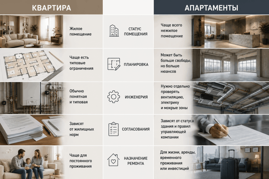 отличия ремонта в квартире и аппартаментах