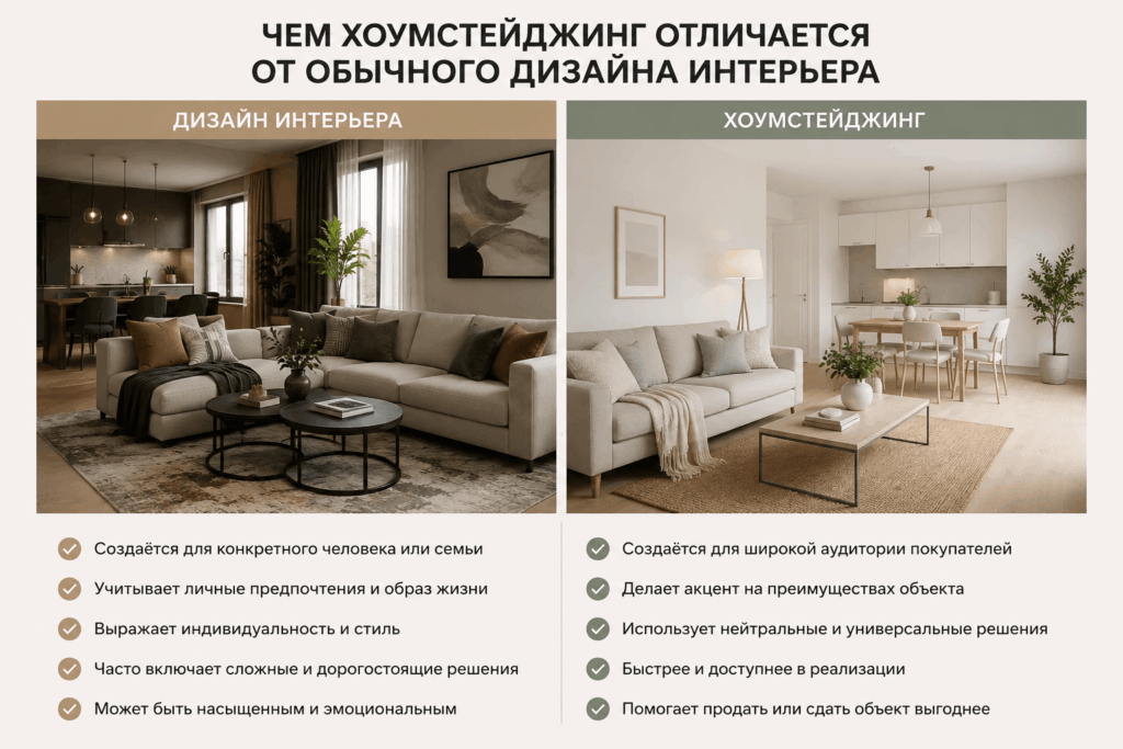отличия хоумстейджинга от дизайна интерьера