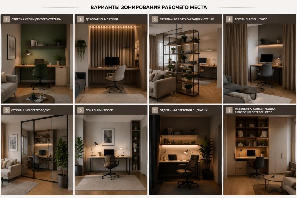 варианты зонирования рабочего места в квартире